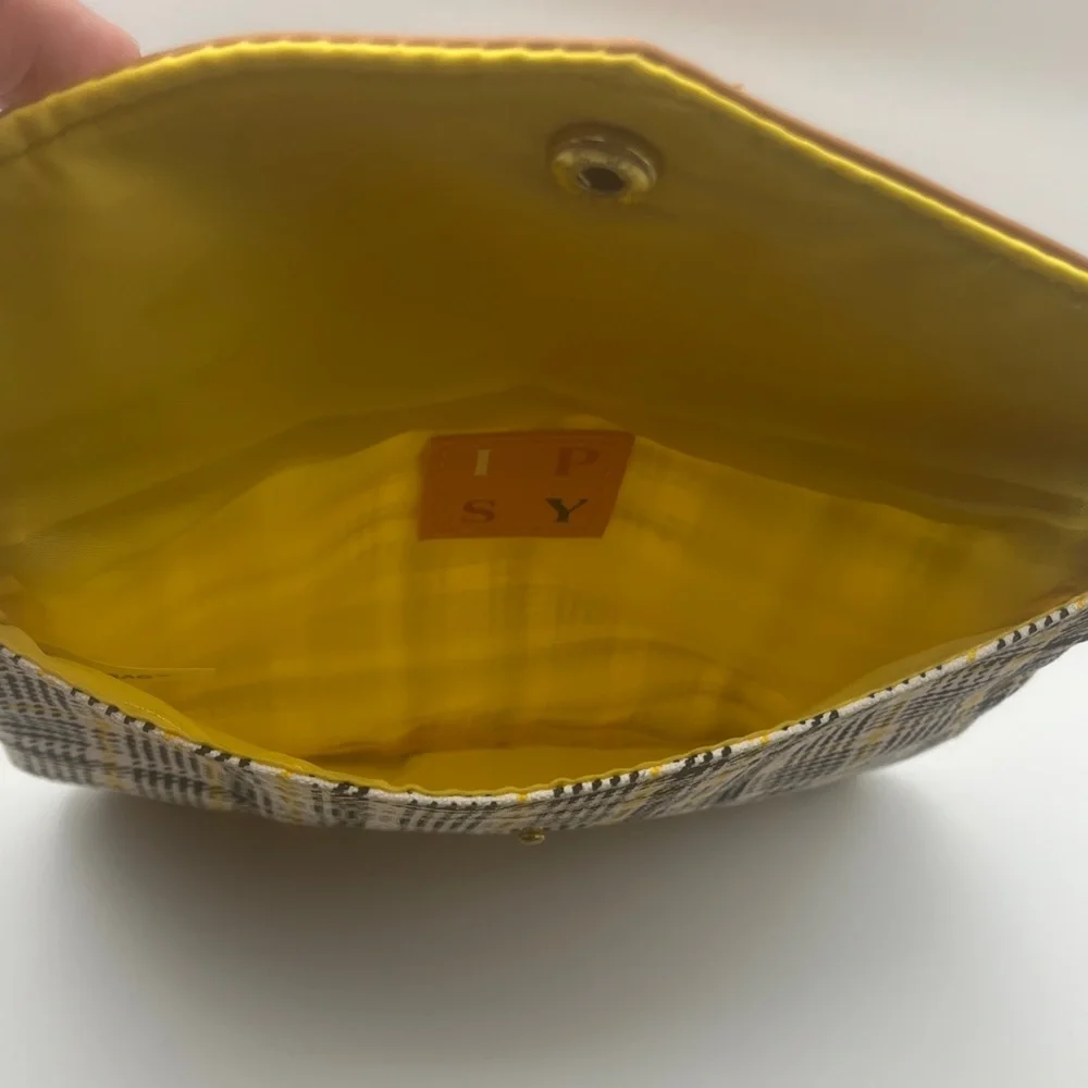 2 Ipsy Cosmetic Pouches in Brown and Yellow Plaid